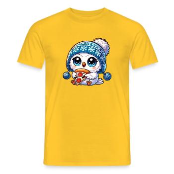 Süße Schneeeule mit Pizza Cartoon Fastfood - Männer T-Shirt - Gelb - Vorne - AI Model Male 178 dark (178cm)
