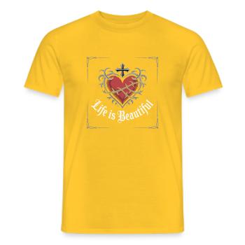 Barbed Heart Crown Tattoo Tee - Men's T-Shirt - yellow - Front - AI Model Male 178 dark (178cm)