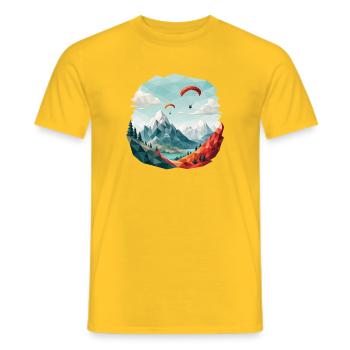 Paragliding Mountain Landscape Polygon Art - Men's T-Shirt - yellow - Front - AI Model Male 178 dark (178cm)