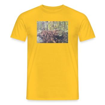 Logs in the forest – an impressionistic landscape - Men's T-Shirt - yellow - Front - AI Model Male 178 dark (178cm)