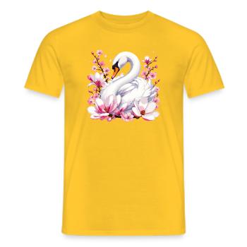 White Swan with Cherry Blossoms - Men's T-Shirt - yellow - Front - AI Model Male 178 dark (178cm)