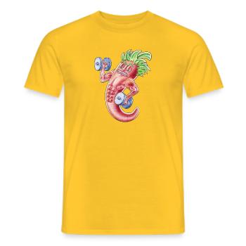 Muscular Chilli Cartoon Pepper Lifting Weights - Men's T-Shirt - yellow - Front - AI Model Male 178 dark (178cm)