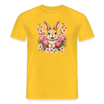Frühlingshase mit Blumenpracht - Männer T-Shirt - Gelb - Vorne - AI Model Male 178 dark (178cm)