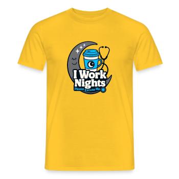 Night Shift Nurse I Work Nights Please Excuse Me - Men's T-Shirt - yellow - Front - AI Model Male 178 dark (178cm)