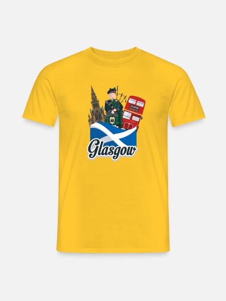 Glasgow Icons: Dudelsäcke & Bus - Männer T-Shirt - Gelb