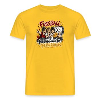 Fußballfreundinnen am Fernseher - Männer T-Shirt - Gelb - Vorne - AI Model Male 178 dark (178cm)