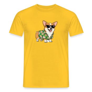 Corgi en chemise hawaïenne avec lunettes de soleil - T-shirt homme - jaune - Devant - AI Model Male 178 dark (178cm)