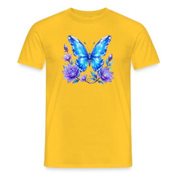 Blue Crystal Butterfly with Flowers - Men's T-Shirt - yellow - Front - AI Model Male 178 dark (178cm)