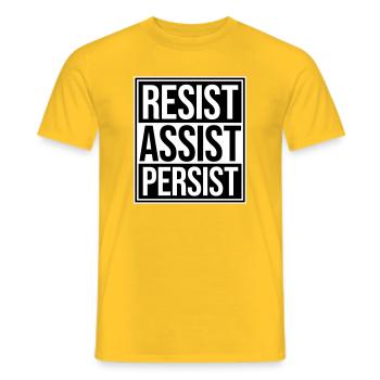 Resist Assist Persist Activism Motivation Logo - Men's T-Shirt - yellow - Front - AI Model Male 178 dark (178cm)