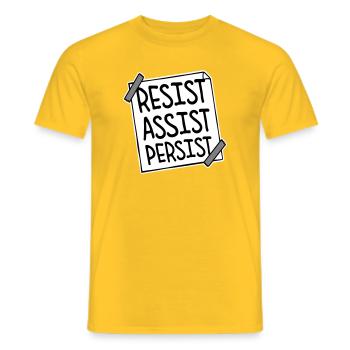 Resist Assist Persist Activism Motivation Logo - Men's T-Shirt - yellow - Front - AI Model Male 178 dark (178cm)