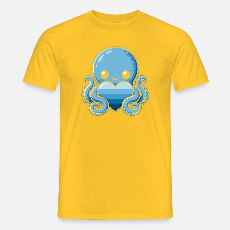 Blauer Herz-Octopus - Männer T-Shirt - Gelb