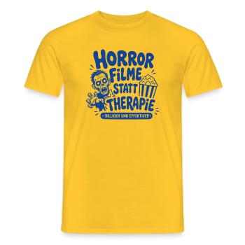 Horror Filme statt Therapie Humor - Männer T-Shirt - Gelb - Vorne - AI Model Male 178 dark (178cm)