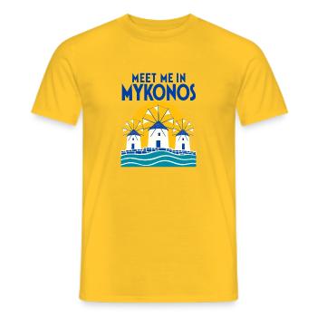 Meet Me in Mykonos Windmills Greece Travel Vacatio - Men's T-Shirt - yellow - Front - AI Model Male 178 dark (178cm)