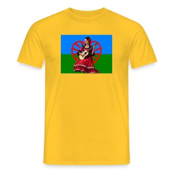 Rote Flamenco-Gitarre auf Trikolor-Hintergrund - Männer T-Shirt - Gelb - Vorne - AI Model Male 178 dark (178cm)