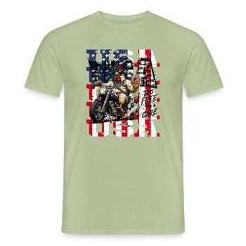 US Chicken Motorcycle trop libre pour s’en soucier plus drôle - T-shirt homme - vert sauge - Devant - AI Model Male 178 light (178cm)