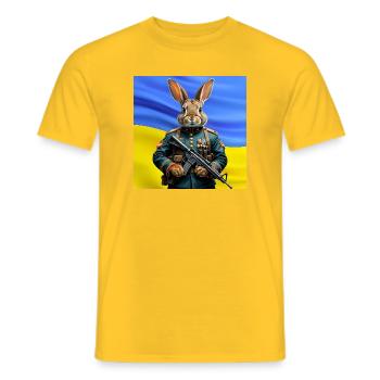 Guardian Rabbit: Held der Ukraine - Männer T-Shirt - Gelb - Vorne - AI Model Male 178 dark (178cm)