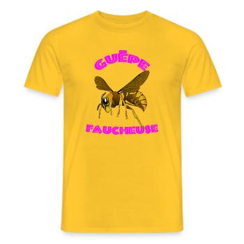 Guêpe Faucheuse Vectorielle - Design Arqué rose  - T-shirt homme - jaune - Devant - AI Model Male 178 dark (178cm)
