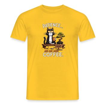 Patience and One More Coffee Cat - Men's T-Shirt - yellow - Front - AI Model Male 178 dark (178cm)