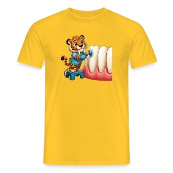 Tiger Brushing Teeth Cartoon - Men's T-Shirt - yellow - Front - AI Model Male 178 dark (178cm)