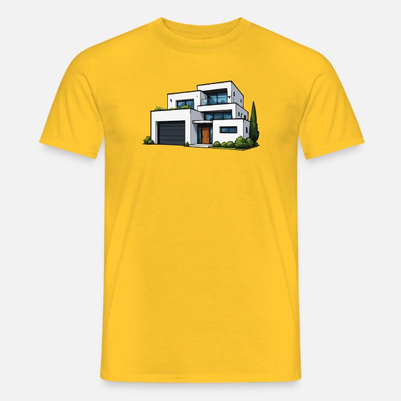 Moderne Flachdachvilla - Männer T-Shirt - Gelb