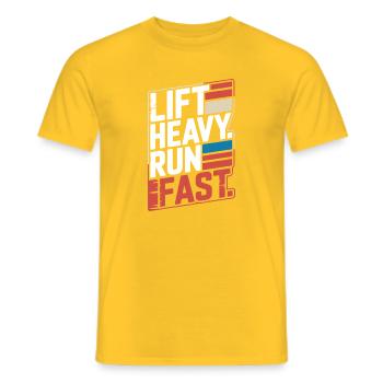 Lift Heavy Run Fast Gym Kraftsport Workout Fitness - Männer T-Shirt - Gelb - Vorne - AI Model Male 178 dark (178cm)