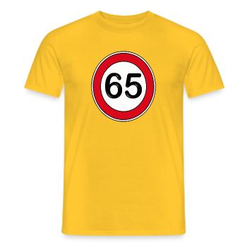 65.Birthday , 65 years - Men's T-Shirt - yellow - Front - AI Model Male 178 dark (178cm)