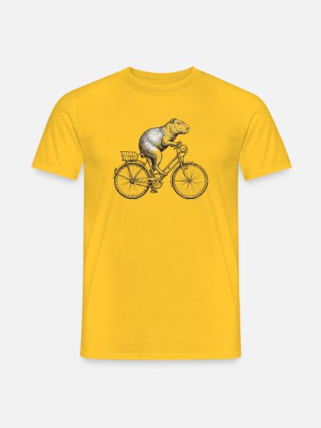 Lustiges Wasserschwein auf dem Fahrrad, Tierhumor - Männer T-Shirt - Gelb