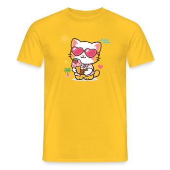 Chat à lunettes en forme de cœur avec glace - T-shirt homme - jaune - Devant - AI Model Male 178 dark (178cm)