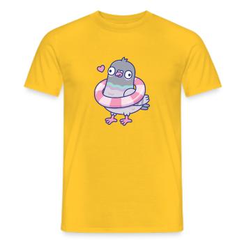 Funny Derpy Pigeon With Pool Float Around Its Neck - Men's T-Shirt - yellow - Front - AI Model Male 178 dark (178cm)