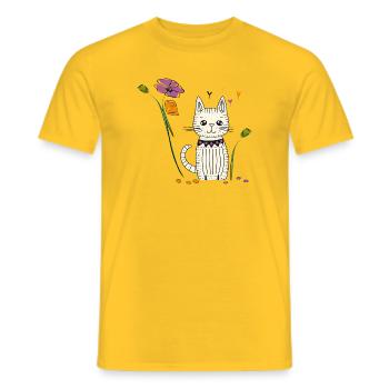Katze mit Blumen - Männer T-Shirt - Gelb - Vorne - AI Model Male 178 dark (178cm)