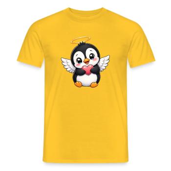 Cute Penguin Angel Heart Love Wings Comic - Men's T-Shirt - yellow - Front - AI Model Male 178 dark (178cm)