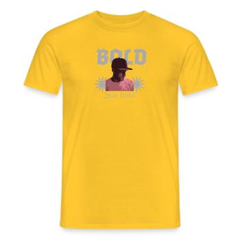 Stay Brave – Palm Tree Portrait - Men's T-Shirt - yellow - Front - AI Model Male 178 dark (178cm)
