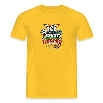 Ici pour les buts et l'apéro - T-shirt homme - jaune - Devant - AI Model Male 178 dark (178cm)