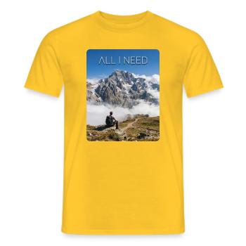 ALL I NEED – Mountain, Hiking, Passion! - Men's T-Shirt - yellow - Front - AI Model Male 178 dark (178cm)