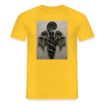 Drachen um den Griffstab - Männer T-Shirt - Gelb - Vorne - AI Model Male 178 dark (178cm)