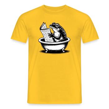 Frog in the bathroom reading newspaper - Men's T-Shirt - yellow - Front - AI Model Male 178 dark (178cm)