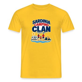 Camping Gifts, Sardinia Camping Clan Family Trip - Men's T-Shirt - yellow - Front - AI Model Male 178 dark (178cm)