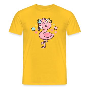 Kawaii flamingo with flower wreath - Men's T-Shirt - yellow - Front - AI Model Male 178 dark (178cm)