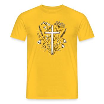 Floral Cross - Men's T-Shirt - yellow - Front - AI Model Male 178 dark (178cm)
