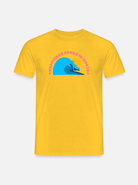 Happiness Comes in Waves Surf - Men's T-Shirt - yellow