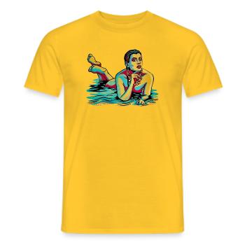 Pop-Art-Frau im Wasser - Männer T-Shirt - Gelb - Vorne - AI Model Male 178 dark (178cm)