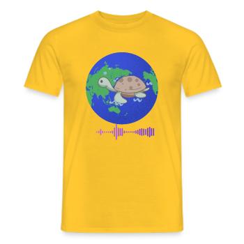 Tortue sur le globe avec onde sonore - T-shirt homme - jaune - Devant - AI Model Male 178 dark (178cm)