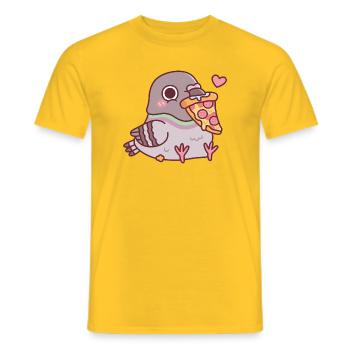 Cute Chubby Pigeon Loves Pizza - Men's T-Shirt - yellow - Front - AI Model Male 178 dark (178cm)