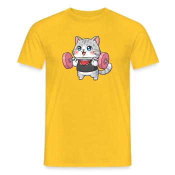 Katze hebt Gewichte - Männer T-Shirt - Gelb - Vorne - AI Model Male 178 dark (178cm)
