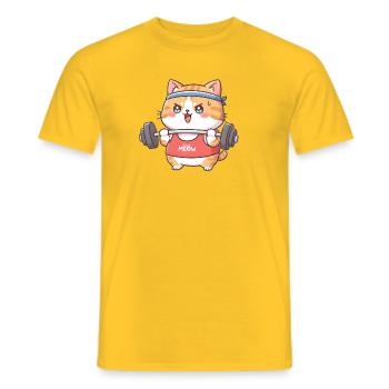 Le chat fait de la musculation - T-shirt homme - jaune - Devant - AI Model Male 178 dark (178cm)