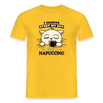 Nickerchen-angenährter Katzen-Morgenkaffee - Männer T-Shirt - Gelb - Vorne - AI Model Male 178 dark (178cm)