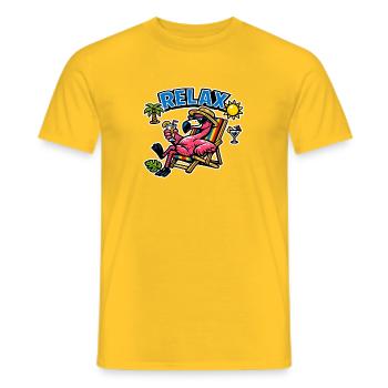 Relaxed flamingo in deck chair - Men's T-Shirt - yellow - Front - AI Model Male 178 dark (178cm)