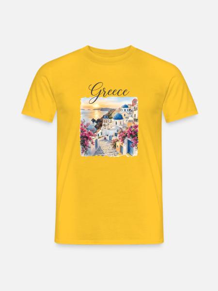 Greek coastal idyll with blue domes - Men's T-Shirt - yellow