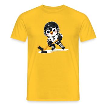 Dessin animé du joueur de hockey sur glace Pingouin mignon - T-shirt homme - jaune - Devant - AI Model Male 178 dark (178cm)