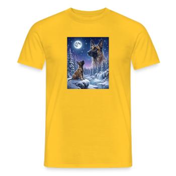 Hurlant à la Lune Mème Chien Belge Malinois - T-shirt homme - jaune - Devant - AI Model Male 178 dark (178cm)